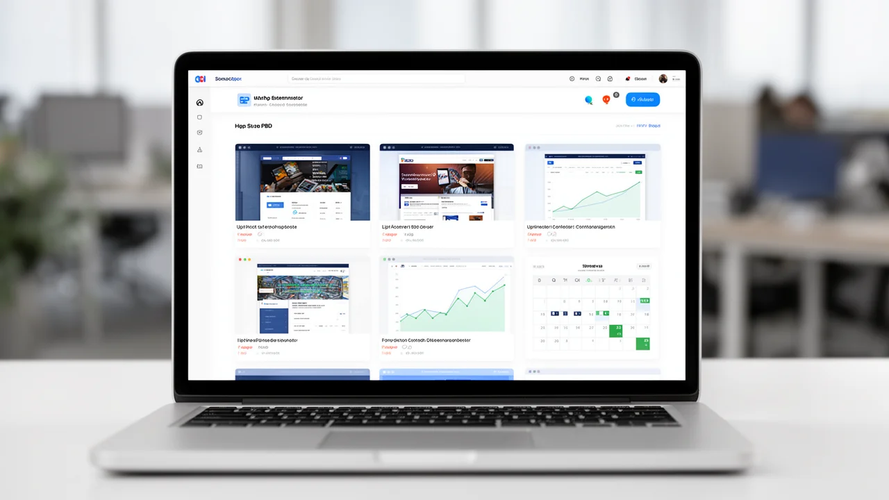 Dashboard view of PBN management software showing network overview and automation controls on a laptop.