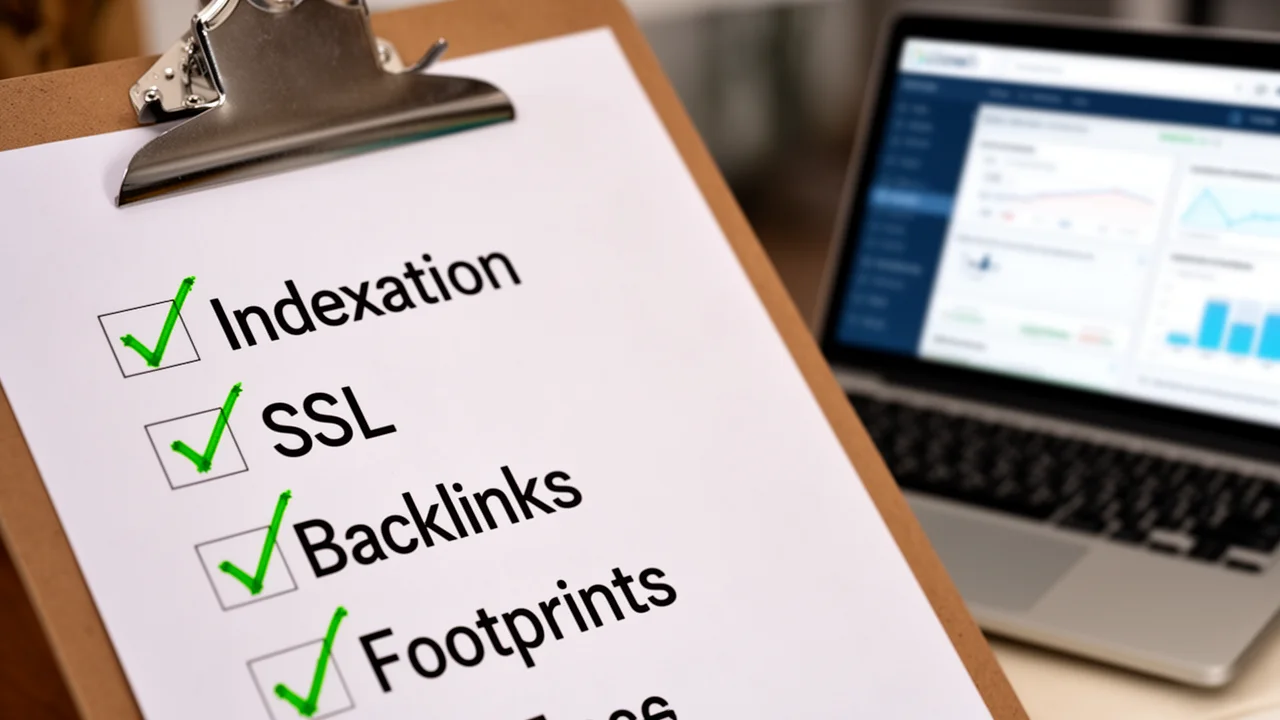 A detailed SEO audit checklist being marked off, symbolizing systematic review and maintenance of website network health.